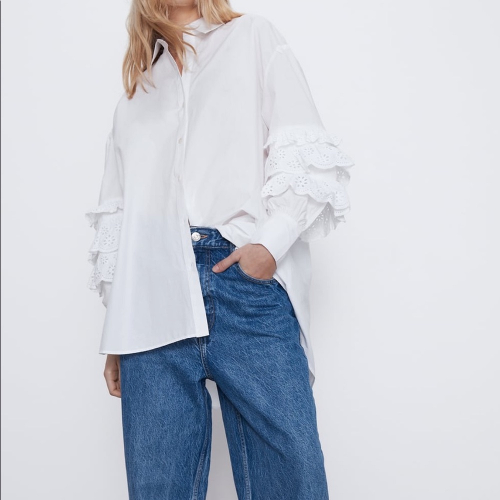 Zara Oversized Poplin Shirt with Sleeve Detail